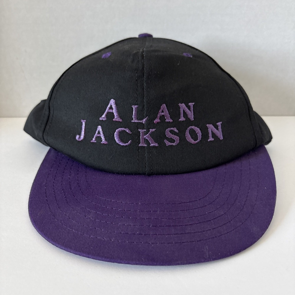 Vintage Alan Jackson Hat Black Purple Country 90s Cap Snapback Embroidered